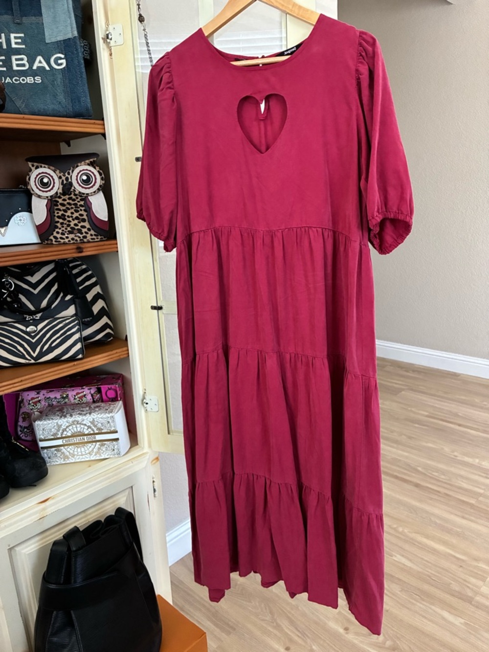 Desigual Magenta Midi Dress with Heart Cutout